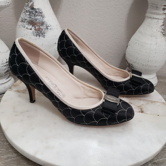 Salvatore Ferragamo Carla 70 Pump Quilted Satin Patent...